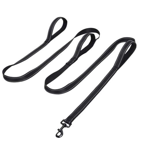 Jiozermi 10ft Dog Leash with 3 Handles, Heavy Duty Dog Lead with Padded Traffic Handle, Reflective Stitching Large Leash for Running Walking Training(Black) - color: Black