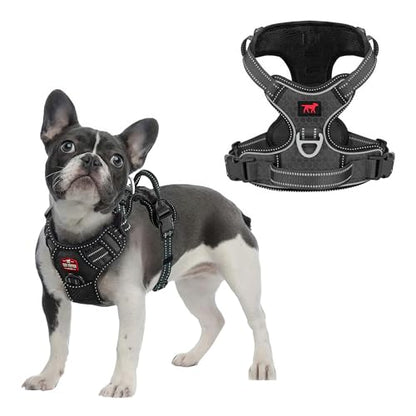 Tuff Pupper No Pull Easy Walk Dog Harness | Heavy Duty Pet Vest | Front & Back Leash Clips | Strong Safety Handle | Reflective Anti Pull Vest | Comfortable Padded Escape Proof Harness (Small, Black) - color: Epic Black, size: Small (Neck: 10-17" , Chest: