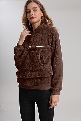 Pet Cat Dog Pouch Hoodies Small Animal Carrier – Kitten Puppy Pouch Sweatshirt Kangaroo Pocket Pullover Top - color: Brown, size: XX-Large
