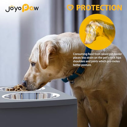 Elevated Dog Bowls, Bamboo Raised Dog Bowl for Large Dogs & Medium Dogs, with 2 Stainless Steel Bowls (10'' Tall–48 oz Bowl, Grey) - color: Grey, size: Large: 10'' Tall-48oz Bowl