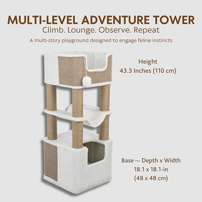 Trixie Lucano 43.3-in XXL Cat Tree, Indoor Cat Furniture with Jute Scratching Posts, Sisal and Plush Covered Condo, Dangling Interactive Toys, Brown - color: Brown, size: 43" Tall