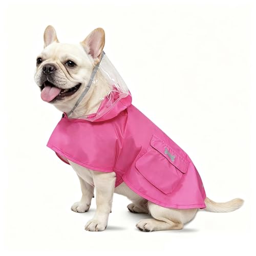 Dog Raincoat,Adjustable Waterproof Rain Jacket for Small Medium Large Dogs Puppy,Lightweight Hooded Dog Rain Poncho with Leash Hole Strip Reflective - color: Hot Pink, size: Small(9-13lb)