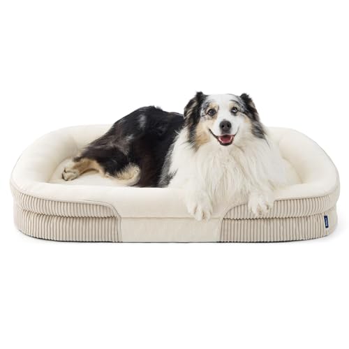 Bedsure XL Pro Orthopedic Dog Beds Large Sized Dog - 360° Oval Bolster Jumbo Dogs Bed for Senior Dogs with Waterproof Washable Cover, Extra Large Pet Sofa Couch with Ultra-Soft Fleece, Beige, 45" - color: Beige, size: 45"lx32"wx7"th