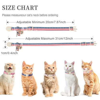 Unique style paws 2 Pack Independence Kitten Collar Breakaway with Bell&Pendant, Adjustable Safety Striped Star Flag Cat Cotton Collar for Girl Boy Cat and Small Pet - color: Striped Star Flag