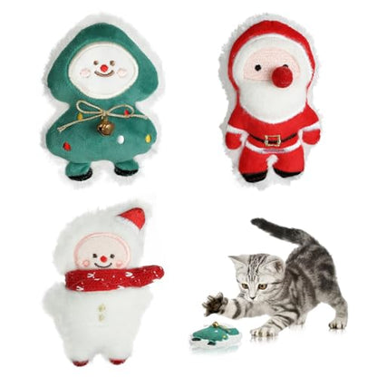 FOIMAS 3pcs Christmas Catnip Toys,Xmas Cat Toys Plush Santa Claus Snowman Tree Interactive Chew Bite Toys for Cat Kitten Indoor - color: multi xmas 2