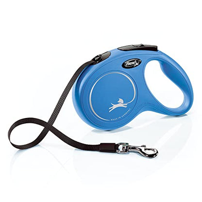 FLEXI New Classic Tape Retractable Dog Leash for Medium Dogs Upto 55 lbs. – 16 ft., Blue | Tangle Free Pet Walking Leash with One-Handed Brake, Pause, Lock|German Quality Product - color: Blue, size: Medium - 16 Feet (Tape)