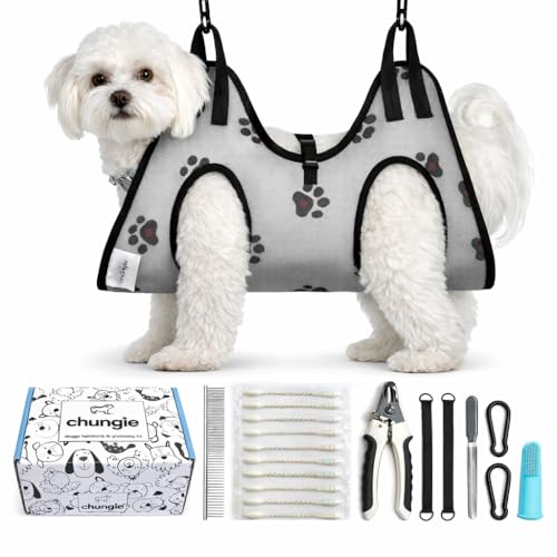 Dog Grooming Hammock for Dogs – Pet Restraint for Nail Trimming with Pet Nail Clipper – Dog Sling for Grooming, Pet Hammock for Nail Cutting & Grooming Harness (Legs Spacing: 9-12”)/Max W:30lb) - size: S (Legs Spacing: 9-12”)/Max W:30 Pound)