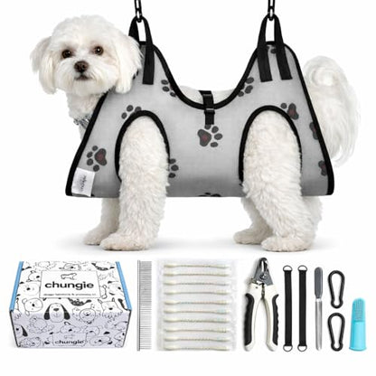 Dog Grooming Hammock for Dogs – Pet Restraint for Nail Trimming with Pet Nail Clipper – Dog Sling for Grooming, Pet Hammock for Nail Cutting & Grooming Harness (Legs Spacing: 9-12”)/Max W:30lb) - size: S (Legs Spacing: 9-12”)/Max W:30 Pound)