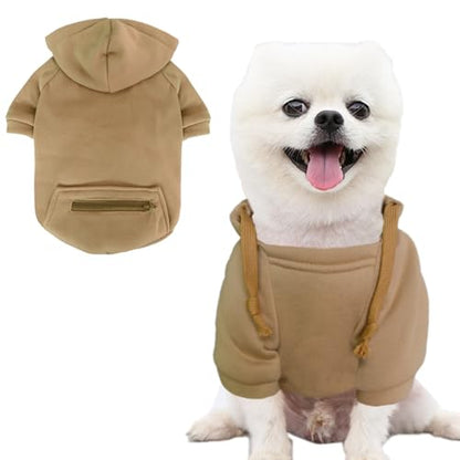 Jecikelon Pet Dog Cold Weather Coat with Pocket Winter Dog Hoodie Warm Puppy Clothes for Small Dogs Chihuahua Clothing (Khaki, X-Small) - color: Khaki, size: X-Small
