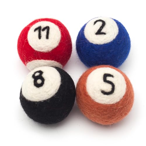 Glaciart One Wool Pool Ball Cat Toy – 4 Pcs with Catnip - Soft Fuzzy Enrichment 100% Natural Felt Cat Toy - Interactive Play Set - Safe for Pets, Non-AZO Colored Dyes – 1.5” - color: Pool Balls