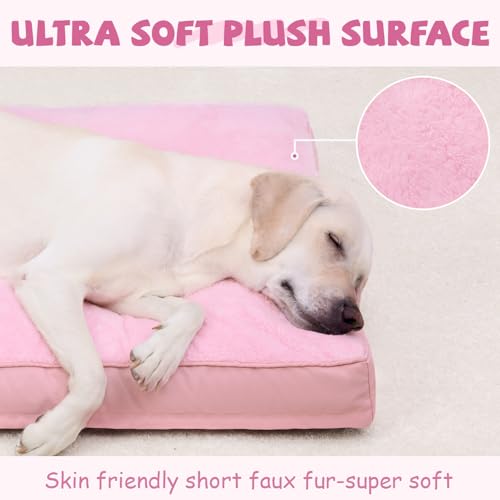 Dog Crate Bed Waterproof Deluxe Plush Dog Beds with Removable Washable Cover Anti-Slip Bottom Pet Sleeping Mattress for Large, Medium, Jumbo, Small Dogs, 41 x 27 inch, Pink - color: Pink, size: 41.0"L x 27.0"W x 3.0"Th