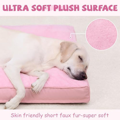 Dog Crate Bed Waterproof Deluxe Plush Dog Beds with Removable Washable Cover Anti-Slip Bottom Pet Sleeping Mattress for Large, Medium, Jumbo, Small Dogs, 41 x 27 inch, Pink - color: Pink, size: 41.0"L x 27.0"W x 3.0"Th