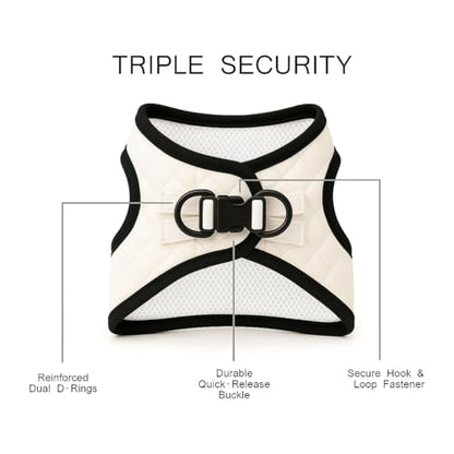 Step in Dog Cat Harness Choke Free Escape Proof Pet Vest Quilted Vegan Leather Breathable Mesh Reflective Padded for Small Medium Dogs (White, XL) - color: White, size: XL: Neck=14-18'', Chest:21-23''