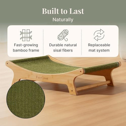 XL Sisal Cat Scratcher Bed with Elevated Hammock for Indoor Cats, Replaceable Natural Sisal Pad, Large Cat Lounge, Anti-Slip No-Wobble Bamboo Frame, Olive Green - color: Olive Green