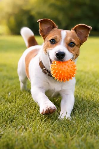 Squeaky Spiky Dog Ball for Teeth Cleaning & Gum Massage 2.5 Inch Small Medium Dogs Orange | Spiny TPR Rubber Chew Toy for Fetch Play Interactive Bouncy Dental Ball Durable BPA Free Nontoxic Floats - size: Orange, 2.5" 1 - Pack