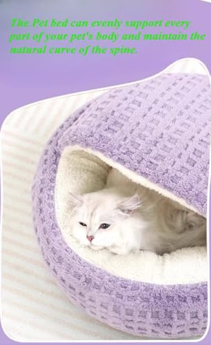 Hooded Plush Cat Bed - Semi-Enclosed Shell Pet Nest, Cozy Warming Anti-Slip Bed for Puppies & Kittens(Green,S) - color: Green, size: S