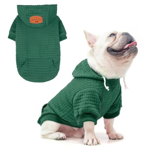 BEAUTYZOO Dog Hoodie for Small Medium Large Dogs, Winter Fall Warm Dog Clothes for Puppy S M Sized Dogs Girl Boy, Dog Sweater Shirt Hoodies with Pocket Bulldog Pitbull Cat Clothing Coat - color: Dark Green, size: S/M (Back: 14",Chest: 19", Neck: 12")