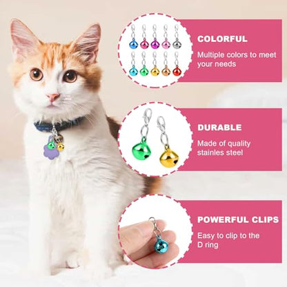 COMNICO 10 pcs Pet Bells for Dog Cat Collar, Metal Round Collar Charms Loud Crisp Sound with Clasps, Kitten Small Animal Pendant Accessories, Christmas Decoration Jingle Bell(Colourful)