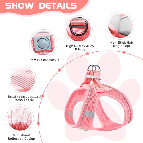 Soft Mesh Dog Harness and Leash Set, No Pull Puppy Harness and Leash Set, Reflective Step in Harness for Small Medium Dogs, Easy Walk Escape Proof Vest Harnesses (Pink, S) - color: Pink, size: S
