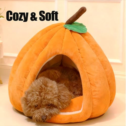 Cat Bed for Indoor Cats - Adorable Cozy Pumpkin Cat Cave with Removable Cushion, Super Soft Pet House Tent for Kittens & Small Pets, Warm & Washable Non-Slip Design(S 15 inch Grey) - style: Pumpkin-Grey