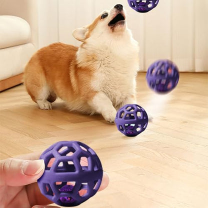 Dog Chew Toys with Bell Sound, 3 Rubber Bouncy Ball for Medium/Large Dogs, Interactive Fetch Ball Teeth Cleaning&Training, Hollow Design with Internal Bells (Purple) - color: Purple