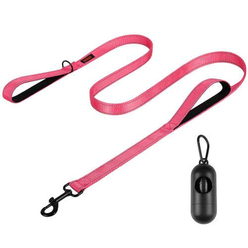 Dog Leash, Heavy Duty Dog Leash, Leashes for Large Breed Dogs .5FT.6FT, Double Handle Dog Leash, Reflective Training Lead, Perfect for Medium to Large Dogs(5FT, Pink) - color: Pink, size: 60 Inch\5FT