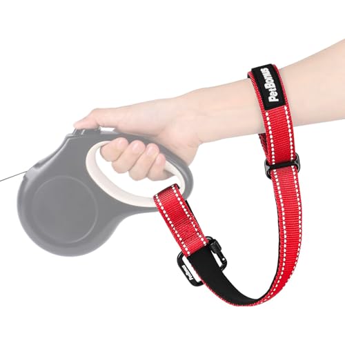 Dog Leash Wrist Strap, Safety Strap for Retractable Leash, Lockable Reflective Short Dog Walking Lead with Adjustable Soft Padded Handle, Extra Layer Security for Pet Stroller (Red) - color: Red, size: 1 Pack