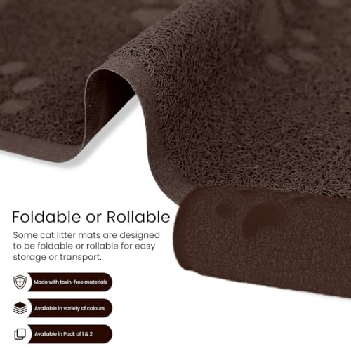 Andalus Small Cat Litter Mat, Pack of 2 - Waterproof, Non-Slip & Easy to Clean Cat Litter Box Mat for Extra Efficient Pet Litter-Trapping, Brown (15.75” X 11.75”) - color: Brown