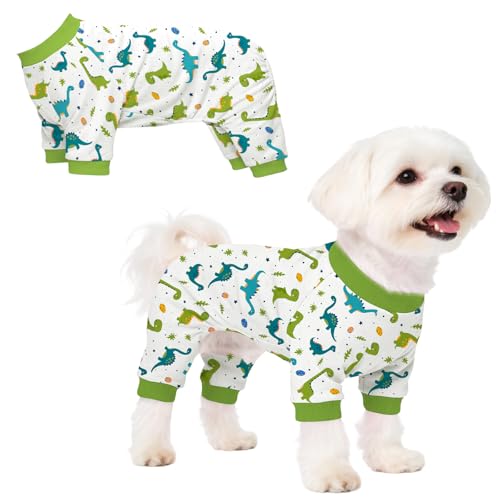 Dog Pajamas for Small Medium Dogs Recovery Suit Dog Pjs Dog Onesie Cute Soft Breathable Puppy Pajamas Pet Spring Summer Stretchy Pjs for Boy Girl - Green Dinosaurs