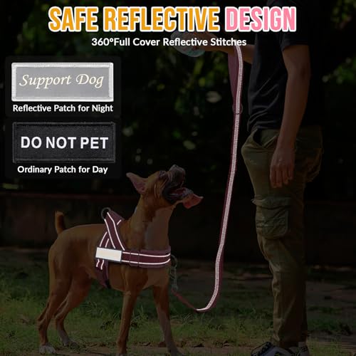 Lukovee No Pull Dog Harness and Leash Set - Heavy Duty Dog Vest with Soft Velvet Padding for Medium Large Dogs, Adjustable Reflective Tactical Harness with 2 Control Handles & Front Clip (S, PI) - color: Pink, size: Small