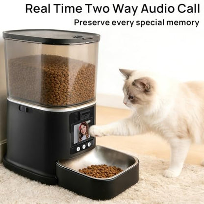 5L Automatic Cat Feeder with Camera, Two-Way Video 3MP HD & Audio, 5G WiFi Automatic Dog Feeder with Night Vision, Cat Food Dispenser with Dog Food Container for Multiple Pets - color: Black