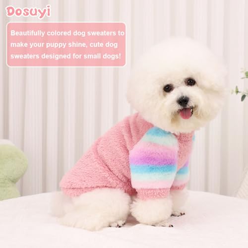 Dog Sweater for Small Winter Warm Fleece Turtleneck Sweatshirt Clothes Boy Girls Pet Pullover with Rainbow Sleeves Cat Apparel Stretchy Outfit(Pink, X-Small) - color: Pink, size: X-Small