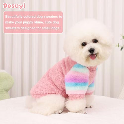 Dog Sweater for Small Winter Warm Fleece Turtleneck Sweatshirt Clothes Boy Girls Pet Pullover with Rainbow Sleeves Cat Apparel Stretchy Outfit(Pink, X-Small) - color: Pink, size: X-Small