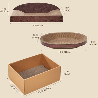 Avont 3-Piece Cardboard Cat Scratcher Set for Indoor Cats, Corrugated Cat Scratchers with Reversible Scratch Pad, Scratch Box and Lounge Bed