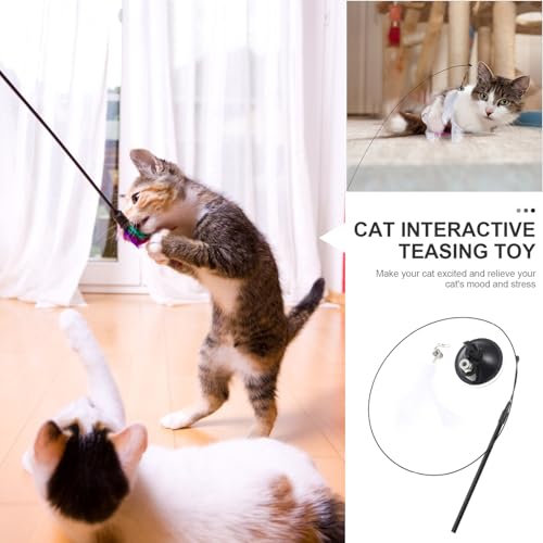 Cat Teaser Stick with Suction Base and Bell, 10pcs Interactive Feather Cat Wand Set with 10 Replacement Heads for Indoor Kitten Play and Exercise