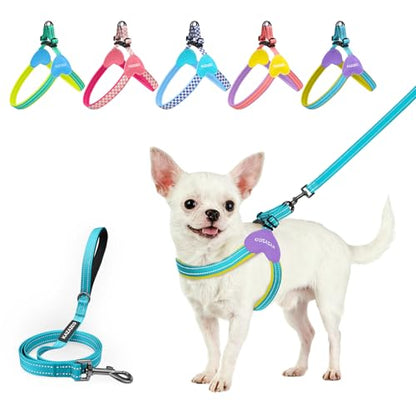Kazazoo No Pull Small Dog Harness and Leash Set, Adjustable Puppy Soft Vest Harness with Breathable Mesh Padded, Reflective Lightweight Harness with Buckle for Extra Small Medium Dogs, Blue XS - color: Yellow&Blue, size: XS