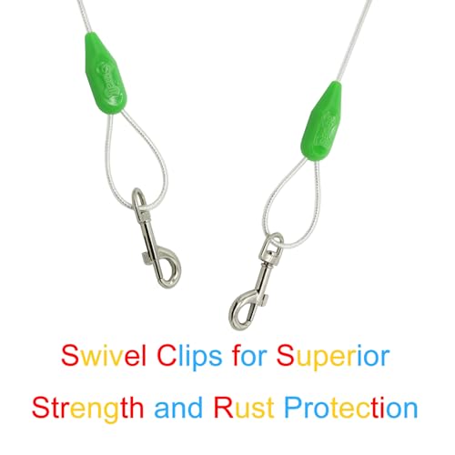 Petest 15ft Reflective Tie-Out Cable for Small Dogs Up to 35 Pounds - color: Green & Silver, size: 35lbs15ft