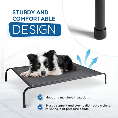 FluffyDream Cooling Elevated Dog Cot Bed, Outdoor Raised Lightweight Dog Cot, No-Slip Feet Pet Hammock Bed for Outdoor use Portable Durable, 49x31.5x8 Inch, Black