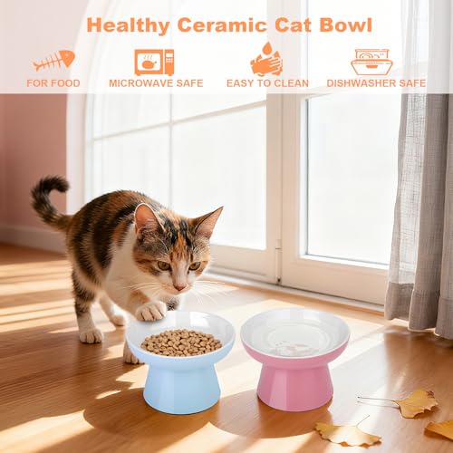 Raised Cat Food Bowl – Ceramic Elevated Cat Bowl for Whisker & Neck Fatigue,Non-Slip & Anti Vomiting Pet Feeder for Kittens to Adult Cats and Small Dogs,Dishwasher Safe(Pink) - color: Pink