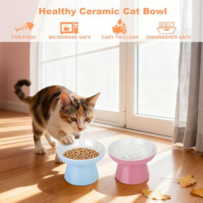 Raised Cat Food Bowl – Ceramic Elevated Cat Bowl for Whisker & Neck Fatigue,Non-Slip & Anti Vomiting Pet Feeder for Kittens to Adult Cats and Small Dogs,Dishwasher Safe(Pink) - color: Pink