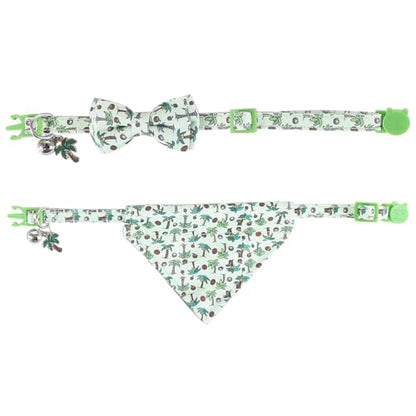 Cat Collar Breakaway with Cute Bow Tie Bandana and Bell Coconut Tree Accessories for Kitty Adjustable Safety - color: coconut tree