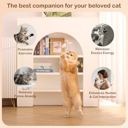 Retractable Cat Wand Toy with Spinning Natural Feather – Interactive Cat Teaser Wand for Indoor Cats, Adjustable Lightweight Cat Toy Wand with 4 Feather Refills - No String Version - color: No String Version