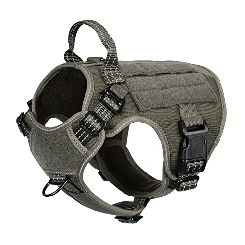 ICEFANG Tactical Dog Harness, Small Size,2X Metal Buckle,Working Dog MOLLE Vest with Handle,No Pulling Front Leash Clip,Hook and Loop Panel (Green,S (Pack of 1)) - color: Green, size: Small (Pack of 1)
