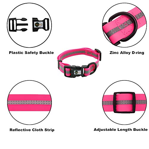 NIMBLE Dog Collar Waterproof Pet Collars Anti-Odor Durable Adjustable PVC & Polyester Soft with Reflective Cloth Stripe Basic Dog Collars S/M/L Sizes (Small (9.45”-14.17”inches), Pink) - color: Pink, size: Small (9.45”-14.17”inches)
