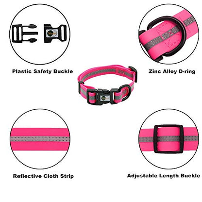 NIMBLE Dog Collar Waterproof Pet Collars Anti-Odor Durable Adjustable PVC & Polyester Soft with Reflective Cloth Stripe Basic Dog Collars S/M/L Sizes (Small (9.45”-14.17”inches), Pink) - color: Pink, size: Small (9.45”-14.17”inches)