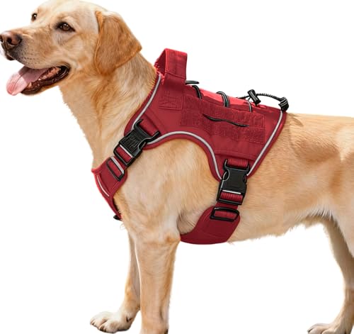 Heavy-Duty Tactical Dog Harness for Large Dogs, No Pull Adjustable Reflective Pet Vest with Molle System, K9 Military-Grade Control for Service Training, Outdoor & 10+ Breeds, Red, Medium - color: Red, size: M: Neck: 17-22'', Chest: 23-28''