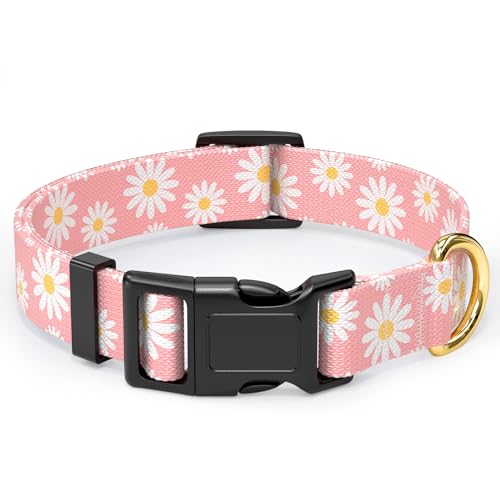 Rnivvi Dog Collar for Small Dogs, Cute Heavy Duty Adjustable Puppy Collar with Quick Release Buckle for Girl & Female, Pet Accessories for Walking Running, XS Length 5/8" Width, Pink Daisy Flower - color: Pink Daisy Flower, size: XS (Neck 8-12", Width 5/8