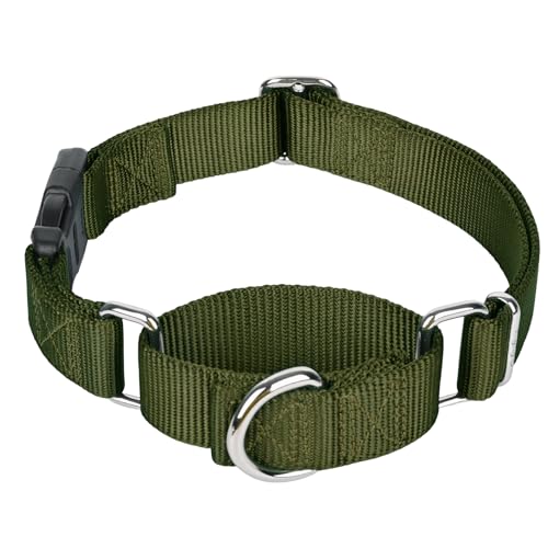 Martingale Collar for Dogs with Quick Release Buckle, Heavy-Duty Solid Color Nylon Training Collars - Adjustable No-Slip Design for Medium & Large Dog - color: Military Green, size: M【15—17.75in】