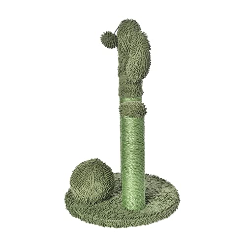 Amazon Basics Cat Scratching Post, Indoor Cactus Triple Posts for Cats & Kittens with Dangling Ball, Large, 27"H, Green - size: Large - 27" H
