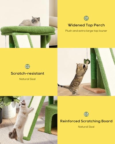 Small Cactus Cat Tree for Indoor Cats, Green Cat Tower with Scratching Post & Board, Unique Cactus Cat House with Perch for Kittens, Stable Condo and Stand (Green) - color: Green